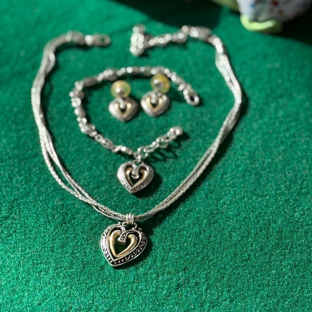Brighton Silver and Gold Heart Necklace Set